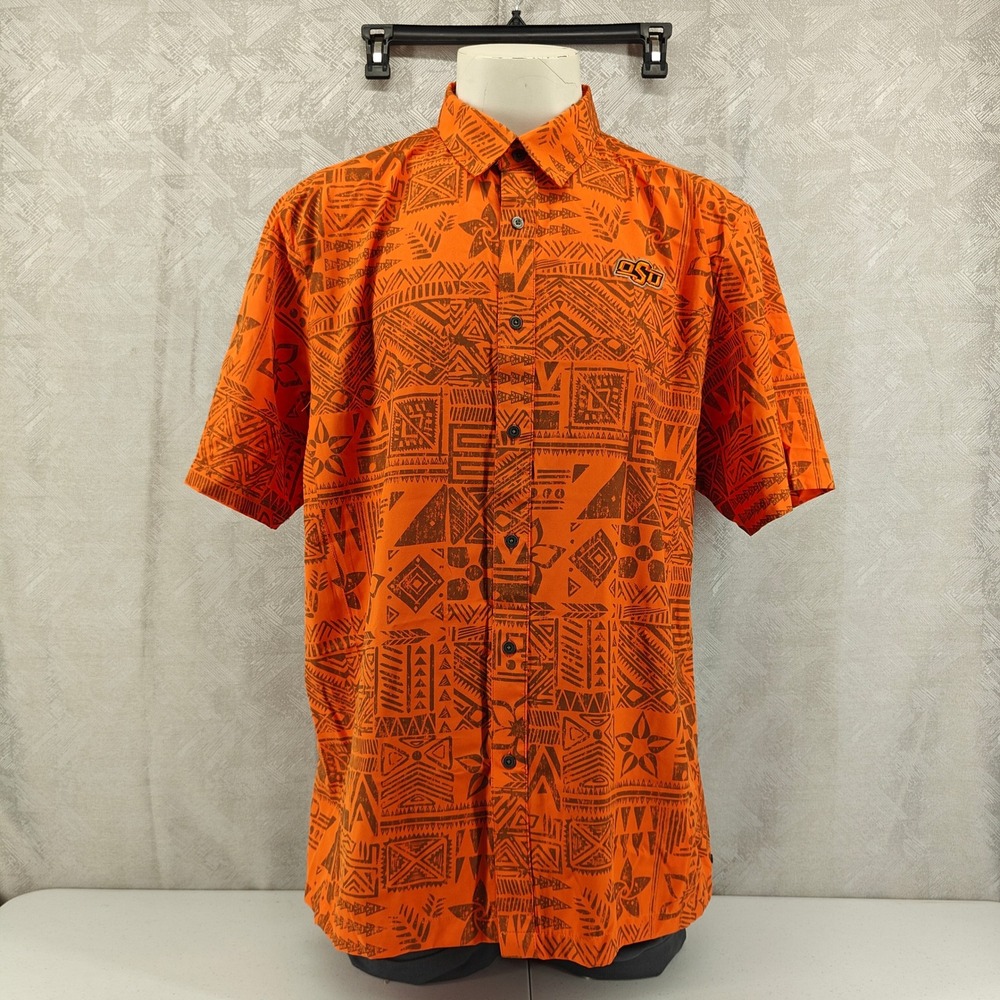 Oklahoma State University Cowboys Shirt Mens XL Orange Button Hawaiian Chiliwear